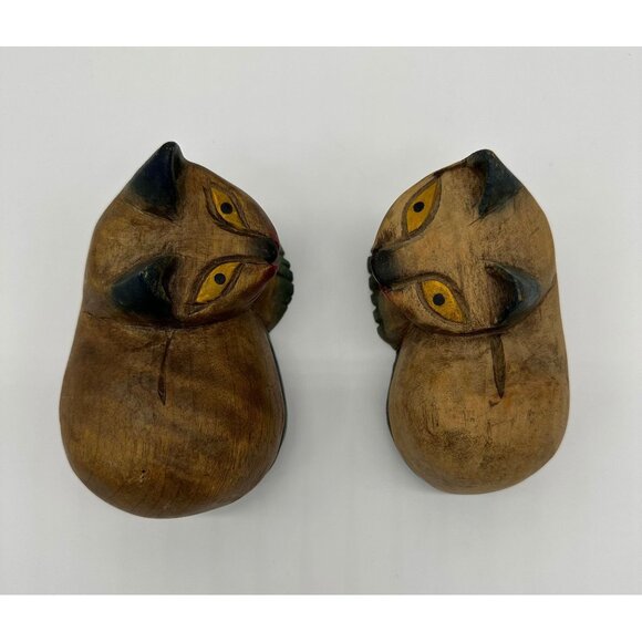Vintage Handmade Carved Wood Cat Figurines Folk Art Kitschy Weirdos Retro - Picture 4 of 10